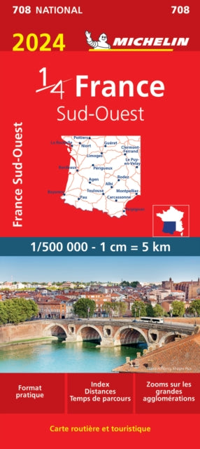 Southwestern France 2024 - Michelin National Map 708 : Map-9782067261365
