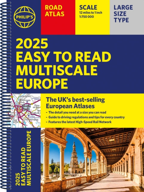 2025 Philip's Easy to Read Multiscale Road Atlas Europe : (A4 Spiral binding)-9781849076609